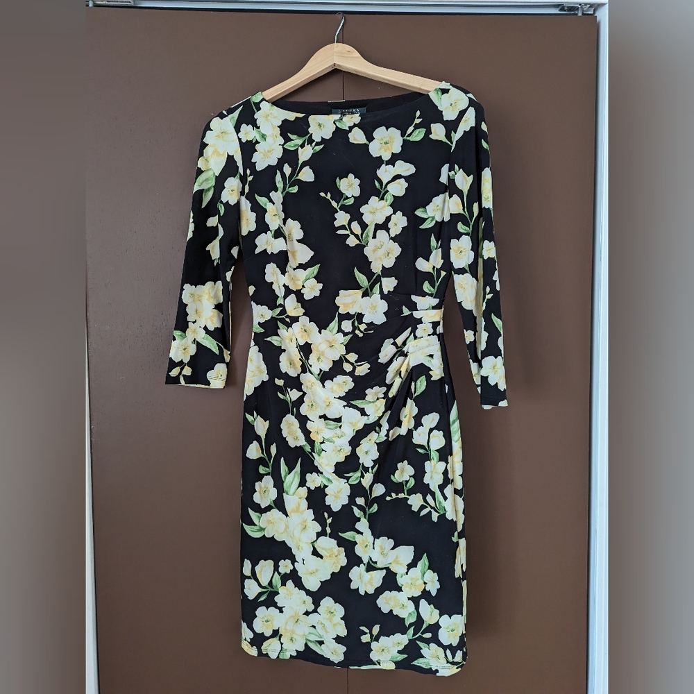 RALPH LAUREN - Black and yellow floral bodycon dress